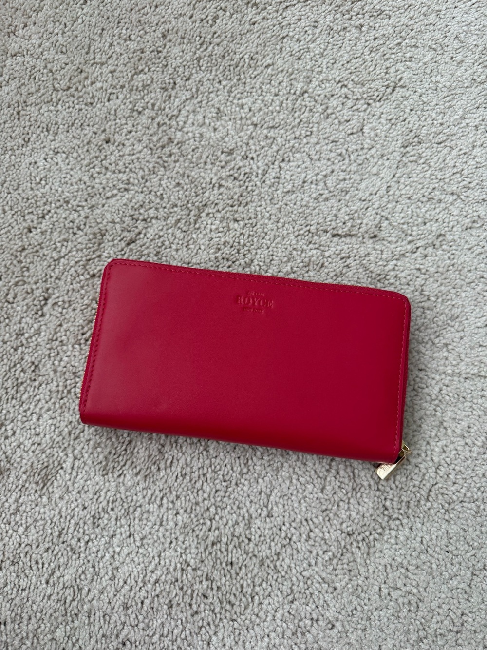 ROYCE New York Red Zip-Around Leather Wallet with Gold Hardware